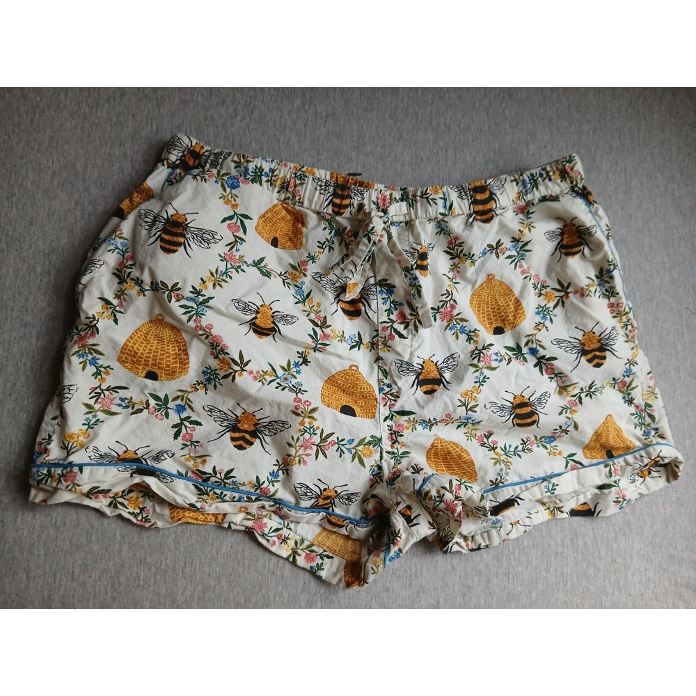 Print Fresh Pajama Shorts Medium Organic Cotton Bees Floral Pull On Stretch